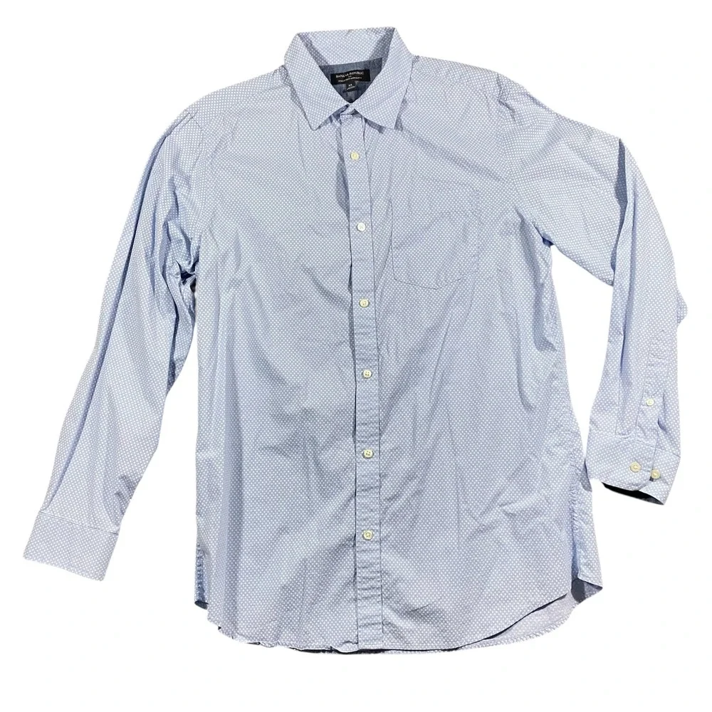 Banana Republic‎ Mens XL Slim Fit Stretch Soft Wash Blue Diamond Print Shirt
